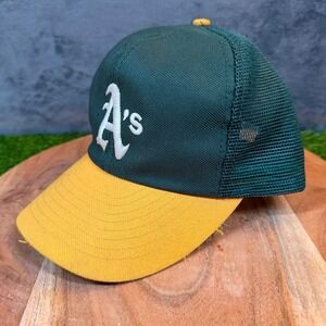 Vintage Annco Oakland Athletics Trucker Hat Green Yellow Snapback MLB A's Mens